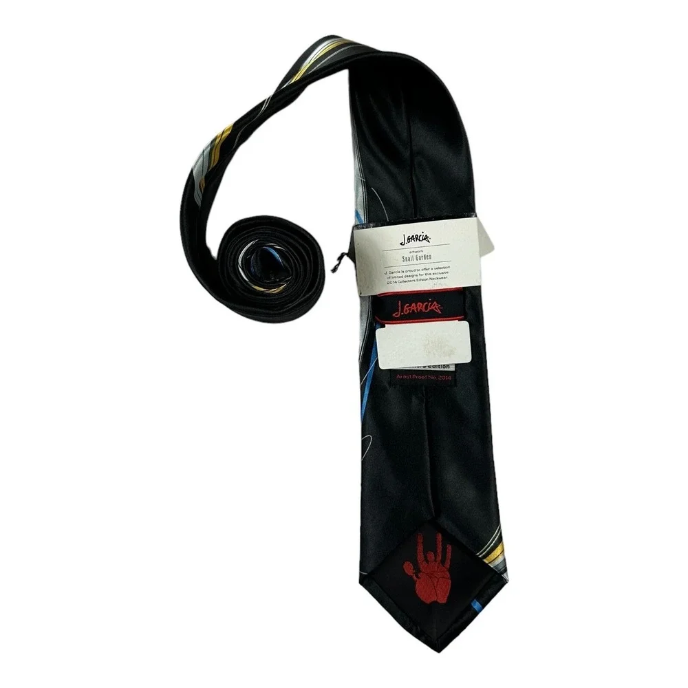 J. Garcia Snail Garden 2014 Collectors Edition Tie Black Abstract 3.5